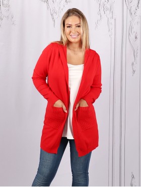 Solid Color Stretchy Knitted Hoodie Cardigan W/ Pockets